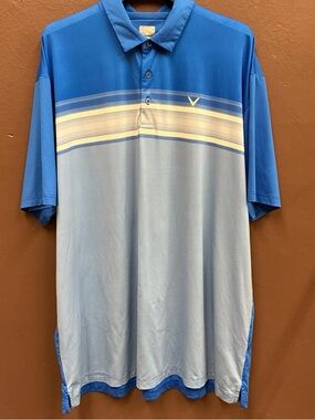 Callaway Blue and Light Blue Men's Stripe Golf Polo